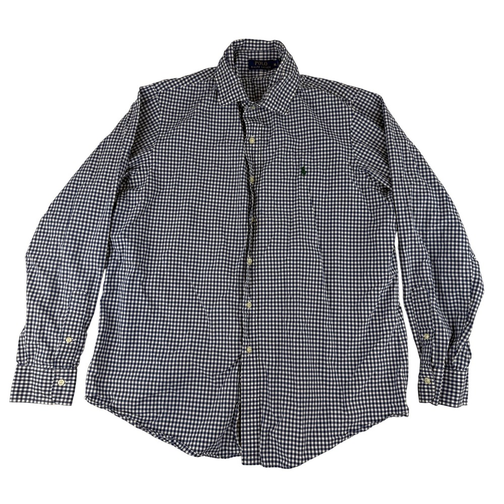 Polo Ralph Lauren Button Down Mens XL Navy Blue Gingham Check Long Sleeve Pony